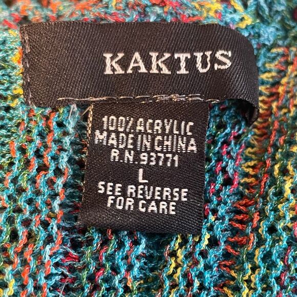 Kaktus Long Sweater Multi-Colored Crocheted Blue Lightweight L - Picture 7 of 8